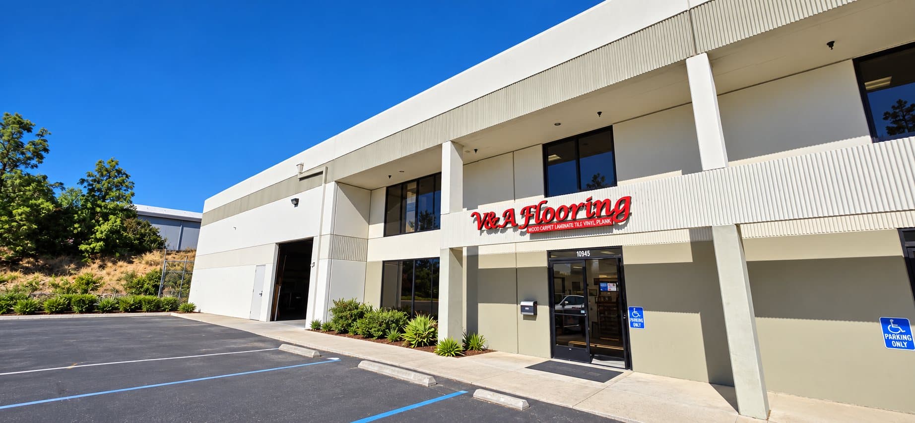 V & A Flooring Inc building and showroom entrance at 10945 Pendleton St, Sun Valley